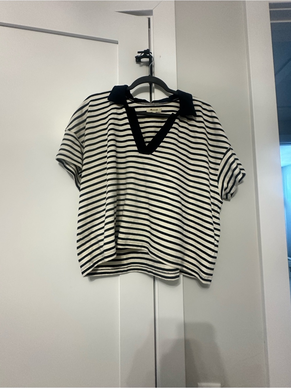 Madewell Ribbed Cropped Polo Tee Top XL Like New - Picture 3 of 4
